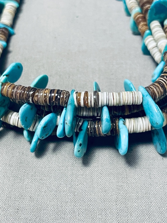 Exquisite Vintage Native American Navajo Old Turquoise Heishi Sterling Silver Necklace Exquisite Vintage Native American Navajo Old Turquoise Heishi Sterling Silver Necklace