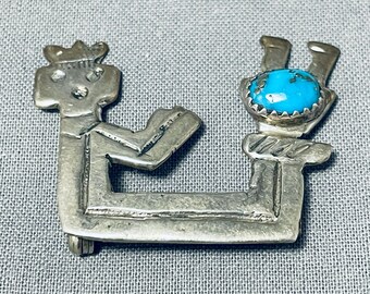 Fantastic Vintage Native American Navajo Old Kingman Turquoise Sterling Silver Kachina Pin Fantastic Vintage Native American Navajo Old Kingman Turquoise Sterling Silver Kachina Pin