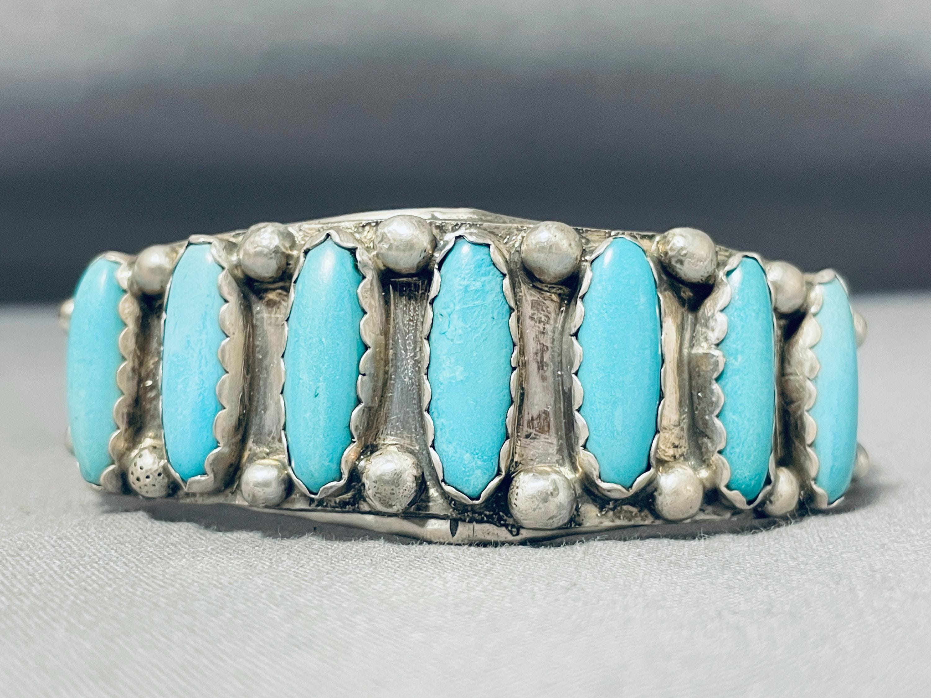 Awesome Native American Navajo Royston Turquoise Sterling Silver 15 Wave Rails Bracelet Awesome Native American Navajo Royston Turquoise Sterling Silver 15 Wave Rails Bracelet