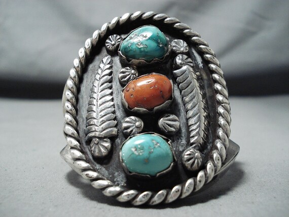 Gasp! Boulders Of Coral Vintage Native American Navajo Sterling Silver Necklace Old Gasp! Boulders Of Coral Vintage Native American Navajo Sterling Silver Necklace Old