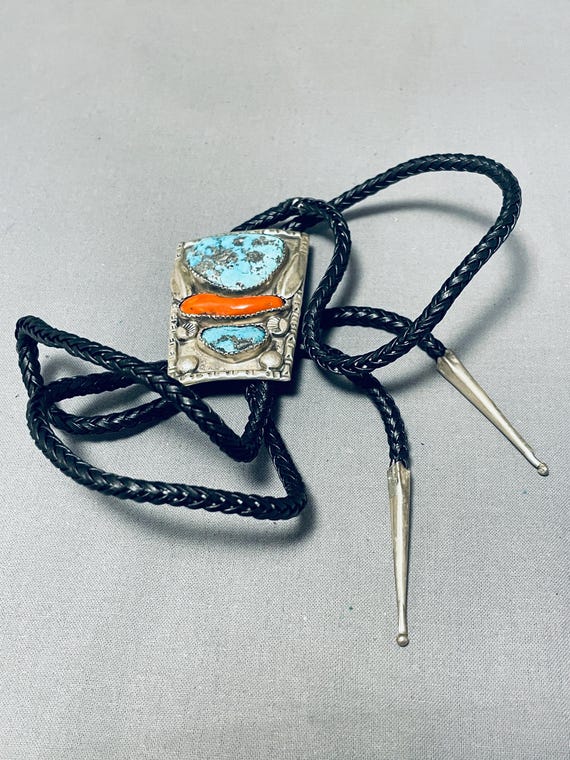 Amazing Vintage Native American Zuni Godber Turquoise Sterling Silver Bolo Amazing Vintage Native American Zuni Godber Turquoise Sterling Silver Bolo