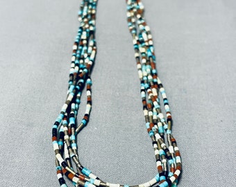 Sehr aufwendige Vintage Native American Navajo Türkis Heishi Sterling Silber Halskette - Machen Sie ein Angebot!