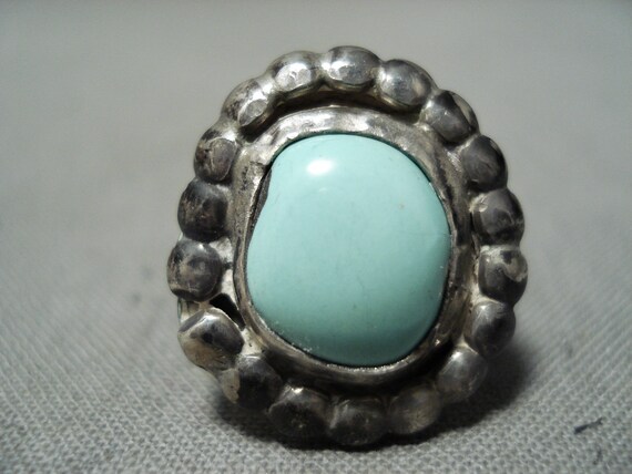 Early Vintage Native American Navajo Turquoise Sterling Silver Circle Beads Ring Early Vintage Native American Navajo Turquoise Sterling Silver Circle Beads Ring