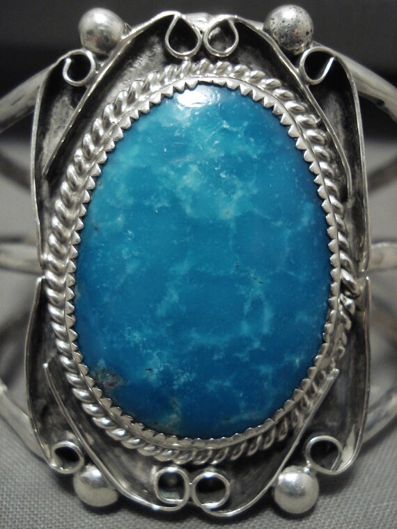 Ocean Blue Turquoise Vintage Navajo Silver Bracel… - image 2