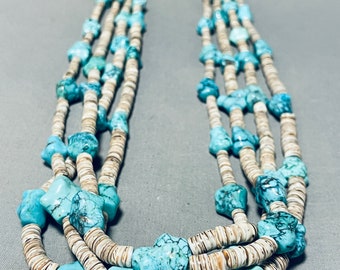 Native American 200+ Gram Vintage Santo Domingo Spiderweb Turquoise Shell Necklace - Make An Offer!