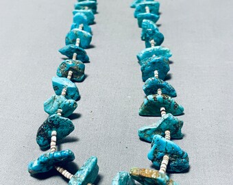 Rare Vintage Santo Domingo Turquoise Slabs Heishi Necklace - Make An Offer!