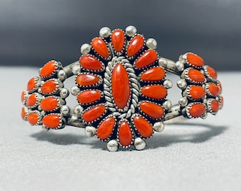 Alice Quam!! Important Vintage Native American Zuni Coral Sterling Silver Bracelet - Make An Offer!