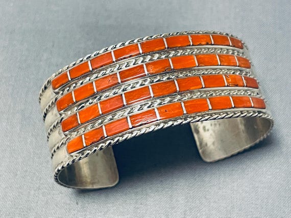 Jess Chavez Native American Zuni Coral Sterling Silver Bracelet Jess Chavez Native American Zuni Coral Sterling Silver Bracelet