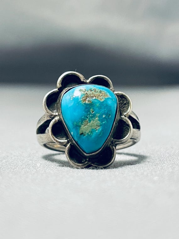 Wonderful Native American Navajo Blue Gem Turquoise Sterling Silver Ring Old Wonderful Native American Navajo Blue Gem Turquoise Sterling Silver Ring Old