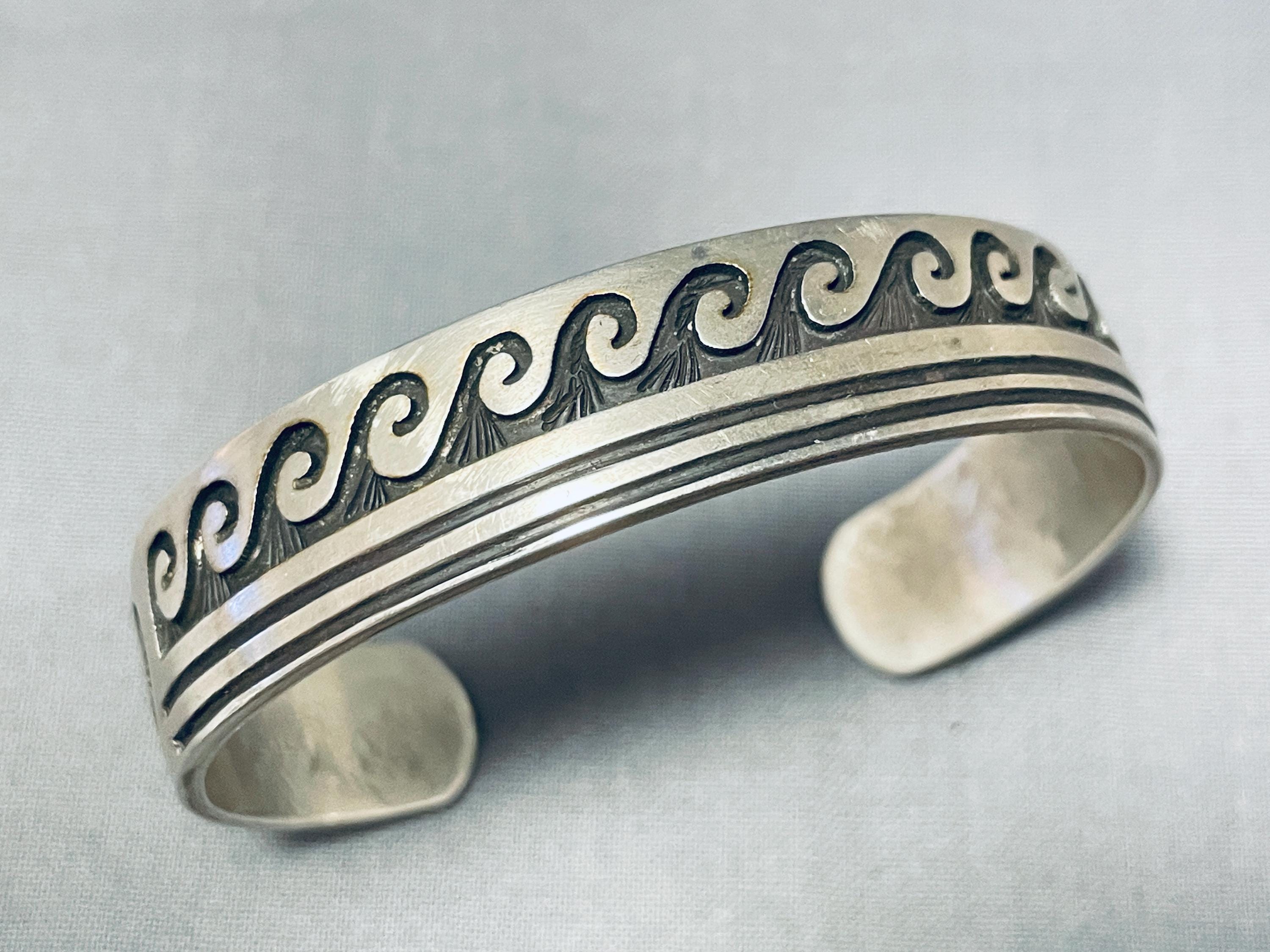 Jerry Honyaktewa Vintage Native American Hopi Sterling Silver Wave