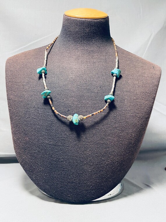 Native American One Of A Kind Vintage Santo Domingo 5 Blue Gem Turquoise Heishi Necklace Native American One Of A Kind Vintage Santo Domingo 5 Blue Gem Turquoise Heishi Necklace