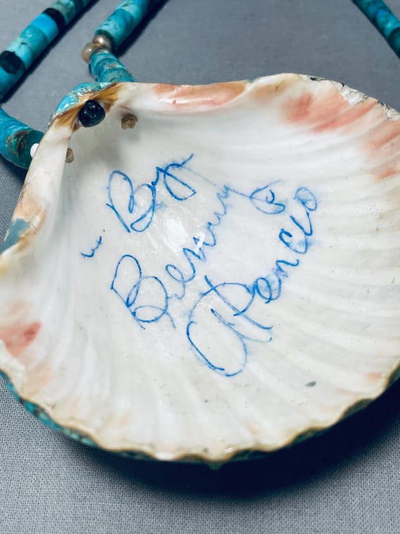 Benny Pencio Vintage Santo Domingo Turquoise Inlay Sterling Silver Necklace Benny Pencio Vintage Santo Domingo Turquoise Inlay Sterling Silver Necklace