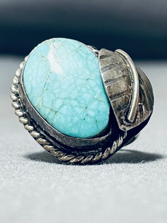 Superior Vintage Native American Navajo Colossal Sterling Silver #8 Turquoise Ring Superior Vintage Native American Navajo Colossal Sterling Silver #8 Turquoise Ring