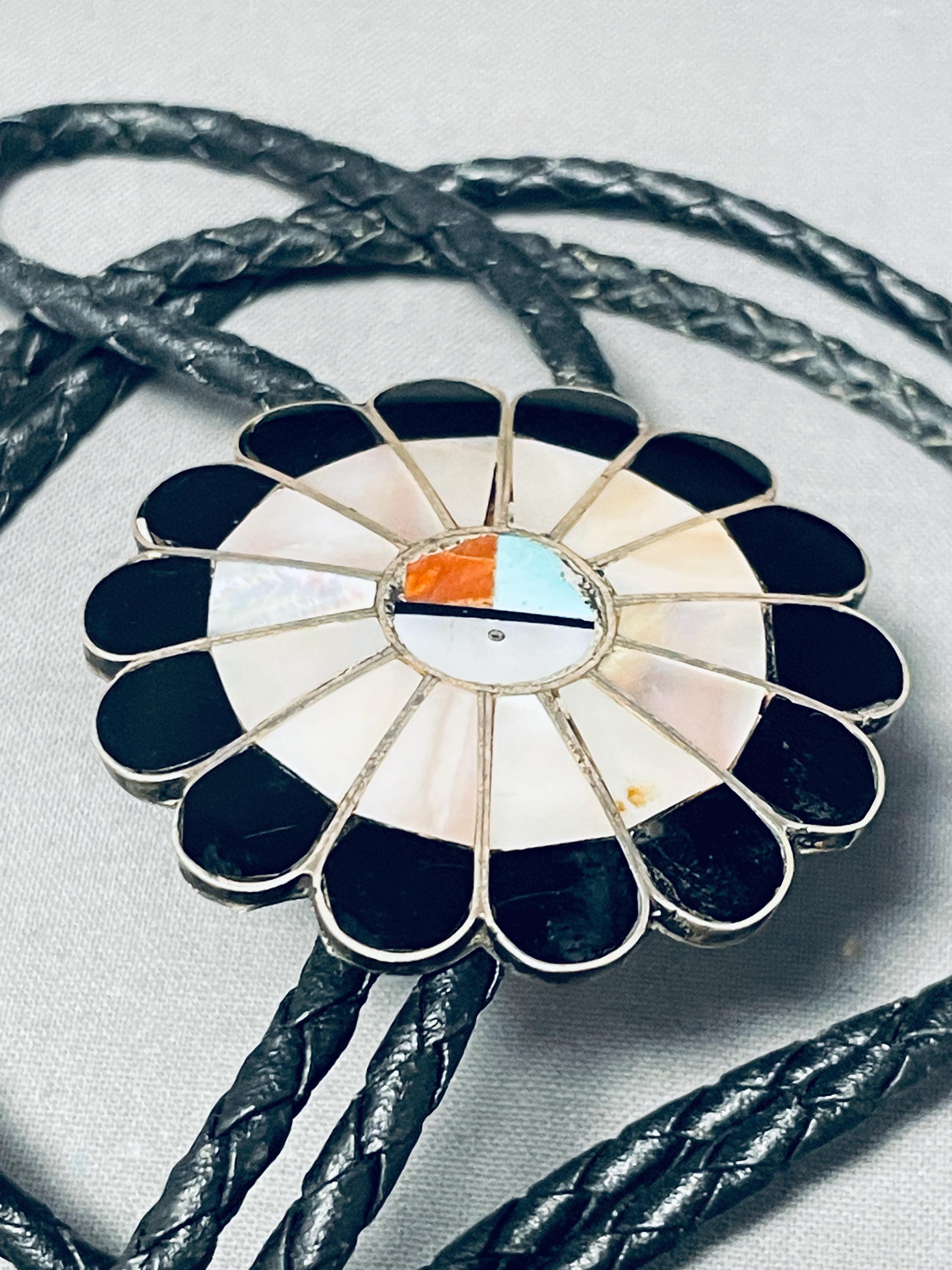 Brilliant Vintage Native American Zuni Inlay Sunface Turquoise