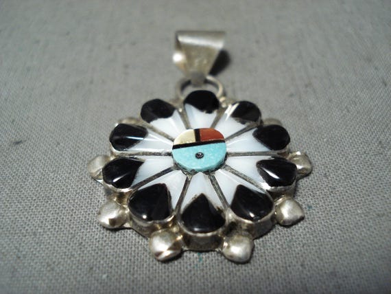 Important Vintage Native American Zuni Andrew Dewa Turquioise Sterling Silver Pendant Important Vintage Native American Zuni Andrew Dewa Turquioise Sterling Silver Pendant