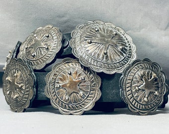 Al Martinez Vintage Native American Navajo Sterling Silver Star Concho Belt Old - Make An Offer!