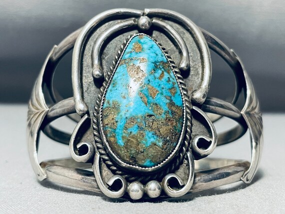 Museum Vintage Native American Navajo Turquoise Teardrop Sterling Silver Bracelet Old Museum Vintage Native American Navajo Turquoise Teardrop Sterling Silver Bracelet Old