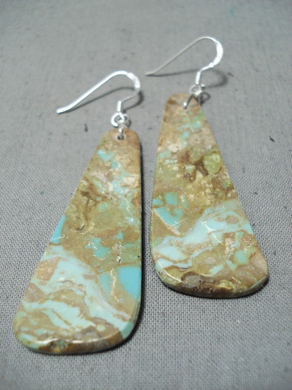Striking Santo Domingo Royston Green Turquoise Native American Jewelry Silver Earrings Striking Santo Domingo Royston Green Turquoise Native American Jewelry Silver Earrings