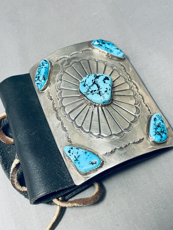 Magnificent Vintage Native American Navajo Sleeping Beauty Turquoise Sterling Silver Bowguard Magnificent Vintage Native American Navajo Sleeping Beauty Turquoise Sterling Silver Bowguard