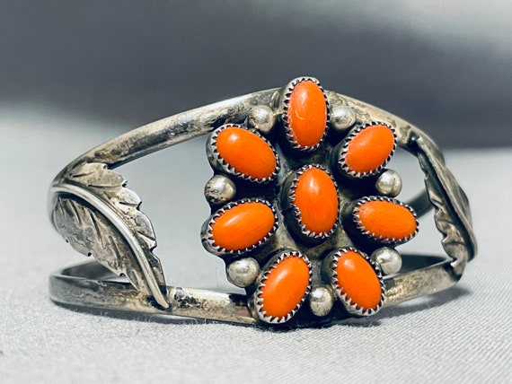 Flower Coral Vintage Native American Navajo Sterl… - image 3