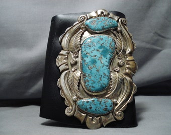 Best Vintage Native American Navajo Turquoise Sterling Silver Ketoh Bracelet Cuff Old - Make An Offer!