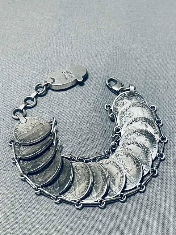 Amazing Native American Navajo Signed Blue Diamond Turquoise 14 Silver Dimes Bracelet Amazing Native American Navajo Signed Blue Diamond Turquoise 14 Silver Dimes Bracelet