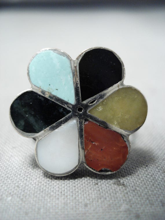 Exquisite Vintage Zuni Native American Coral Sterling Silver Ring Old Exquisite Vintage Zuni Native American Coral Sterling Silver Ring Old