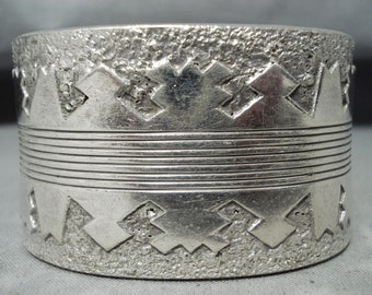 Very Important Gibson Nez Vintage Native American Navajo Sterling Silver Wide Bracelet - Make An Offer!