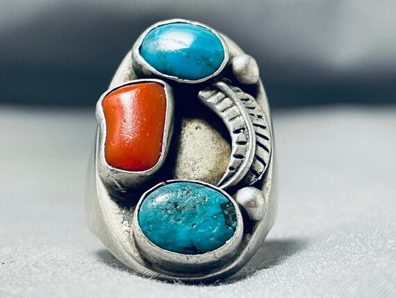 Huge Turquoise Brick Wall Native American Navajo Sterling Silver Inlay Ring Huge Turquoise Brick Wall Native American Navajo Sterling Silver Inlay Ring