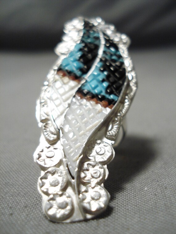 Intricate! Vintage Zuni Turquoise Sterling Silver… - image 1