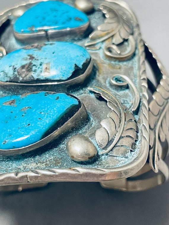 Heavy 101 Gram Vintage Native American Navajo Turquoise Sterling Silver Bracelet Heavy 101 Gram Vintage Native American Navajo Turquoise Sterling Silver Bracelet