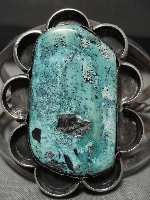 Opulent Vintage Native American Navajo Squared Gaspeite Sterling Silver Bracelet Old Opulent Vintage Native American Navajo Squared Gaspeite Sterling Silver Bracelet Old