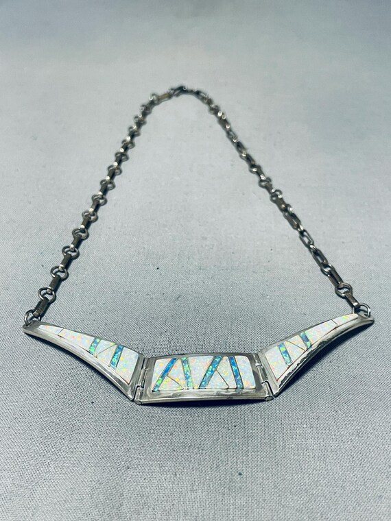 Delightful Jim Secatero Native American Navajo Synthetic Opal Sterling Silver Necklace Delightful Jim Secatero Native American Navajo Synthetic Opal Sterling Silver Necklace
