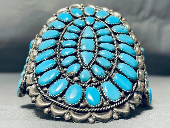 Towering Vintage Native American Navajo Royston Turquoise Sterling Silver Bracelet Towering Vintage Native American Navajo Royston Turquoise Sterling Silver Bracelet