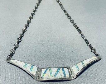 Deliziosa collana in argento sterling con opale sintetico Navajo nativo americano Jim Secatero - Fai un'offerta!
