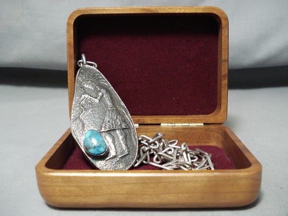 Authentic Vintage Native American Hopi Preston Monongye Turquoise Sterling Silver Necklace Authentic Vintage Native American Hopi Preston Monongye Turquoise Sterling Silver Necklace