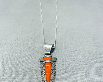 Fabulous Vintage Native American Navajo Coral Sterling Silver Necklace - Make An Offer!