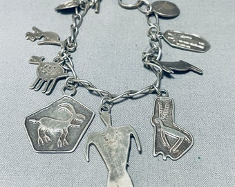 Important Ray Tracey Vintage Native American Navajo Sterling Silver Charms Bracelet - Make An Offer!