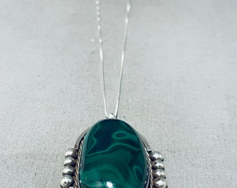 Breathtaking Vintage Native American Navajo Malachite Sterling Silver Necklace - Make An Offer!