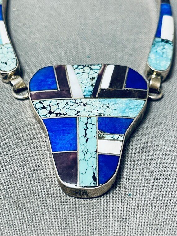 Native American One Of The Most Unique Vintage Santo Domingo Turquoise Inlay Necklace Native American One Of The Most Unique Vintage Santo Domingo Turquoise Inlay Necklace