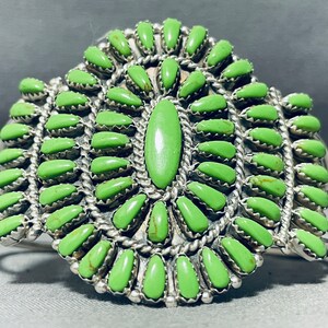 So Gorgeous Native American Navajo Gaspeite Stone Sterling Silver Cluster Bracelet So Gorgeous Native American Navajo Gaspeite Stone Sterling Silver Cluster Bracelet