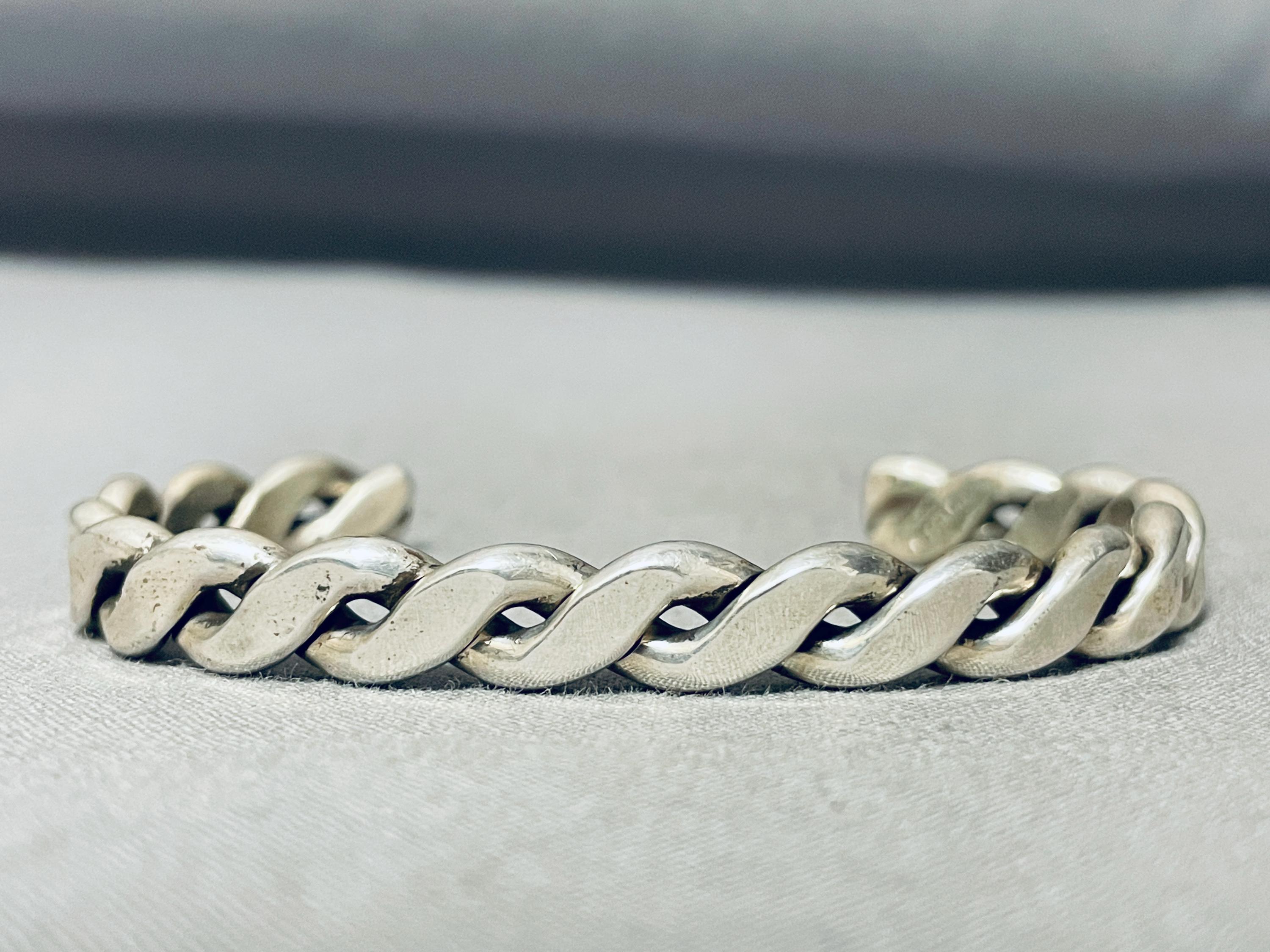 Thick Twist Hand Woven Vintage Native American Navajo Sterling Silver Bracelet Cuff - Make An Offer!