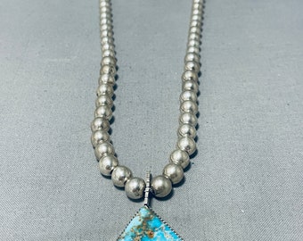 Superlative Vintage Native American Navajo Triangle Turquoise Sterling Silver Necklace - Make An Offer!