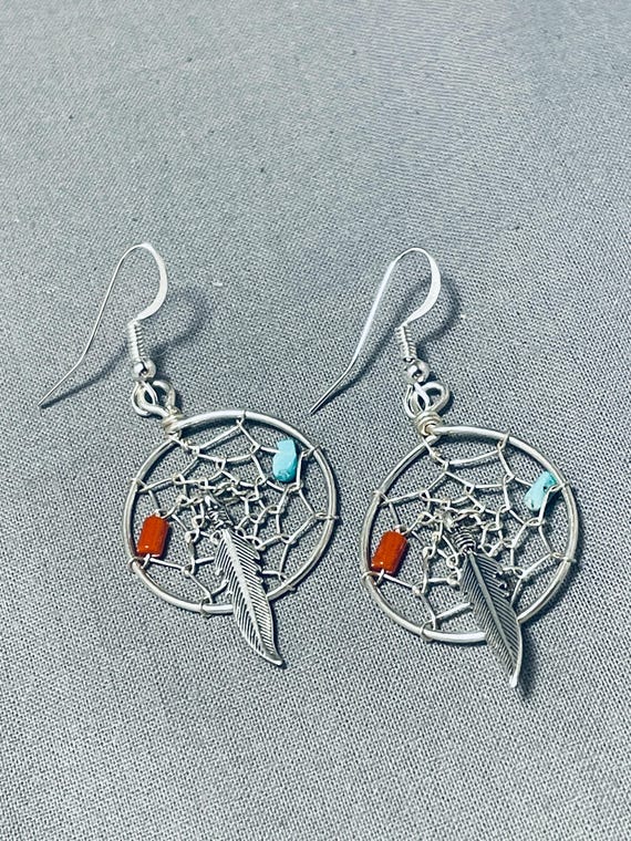 Fabulous Native American Navajo Turquoise Sterling Silver Dreamcatcher Earrings Fabulous Native American Navajo Turquoise Sterling Silver Dreamcatcher Earrings