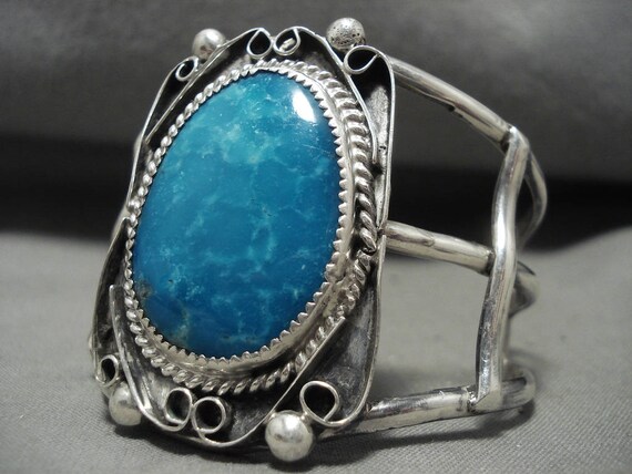 Ocean Blue Turquoise Vintage Navajo Silver Bracel… - image 4