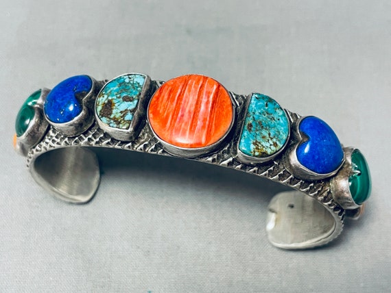 Heart & Half Moon Vintage Native American Navajo Turquoise Lapis Sterling Silver Bracelet Heart & Half Moon Vintage Native American Navajo Turquoise Lapis Sterling Silver Bracelet