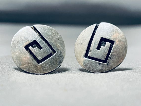 Authentic Early Vintage Native American Hopi Victor Coochwytewa Sterling Silver Earrings Authentic Early Vintage Native American Hopi Victor Coochwytewa Sterling Silver Earrings