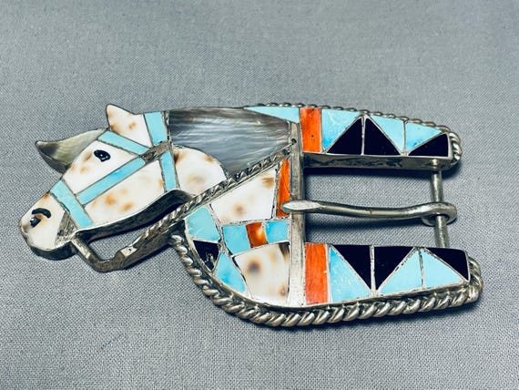 Important Hl Zunie Vintage Native American Zuni Turquoise Inlay Sterling Silver Bracelet Important Hl Zunie Vintage Native American Zuni Turquoise Inlay Sterling Silver Bracelet