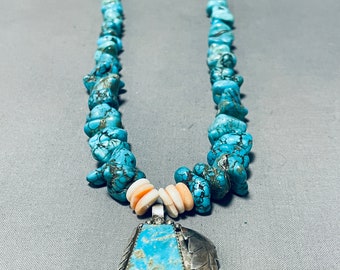 Native American Amazing Vintage Santo Domingo Kingman Turquoise Sterling zilveren ketting - Doe een bod!