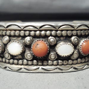 Museum Vintage Native American Navajo Coral Sterling Silver Bracelet ...